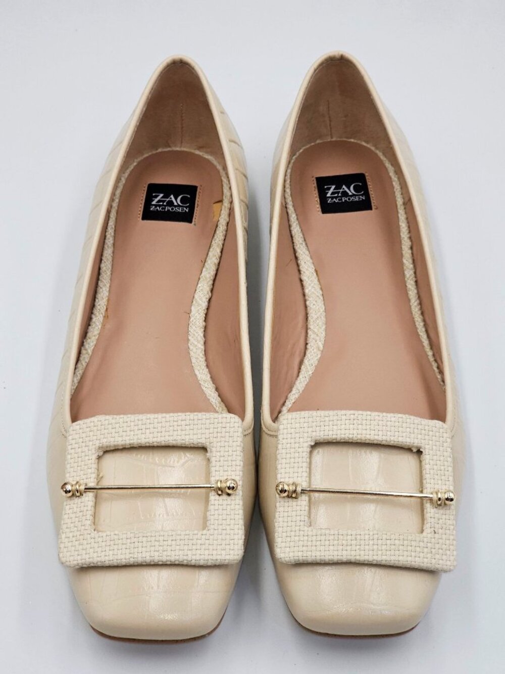 NWOB Zac Zac Posen Women's Beige Leather Vonte Skimmer Square Flats Sz 9.5 2692 - Picture 9 of 16